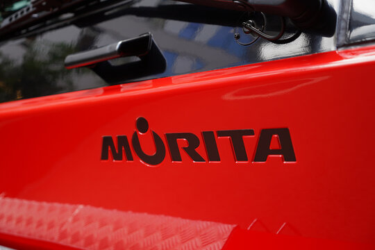 The MORITA name on the side of a red fire truck on March 2, 2024 in Fukuoka, Japan.
