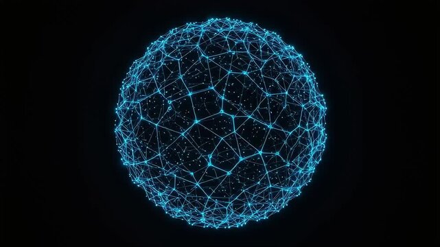 The visual effect involves blue light particles gathering to form a spherical 3D network.