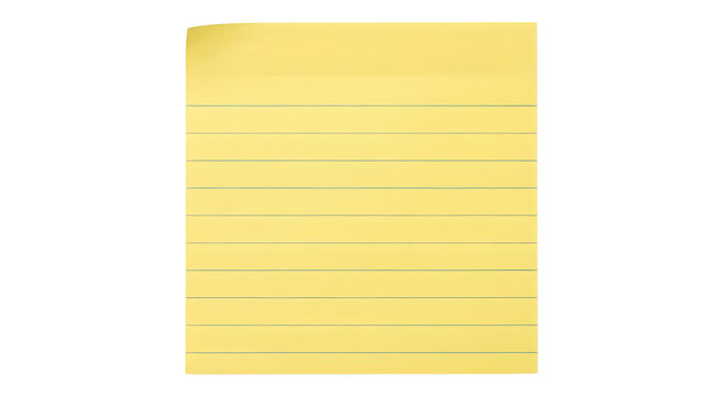 Blank yellow lined sticky note paper memo template isolated on a dark black background