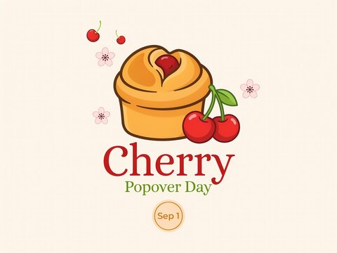Cute cartoon cherry popover illustration for national cherry popover day celebration
