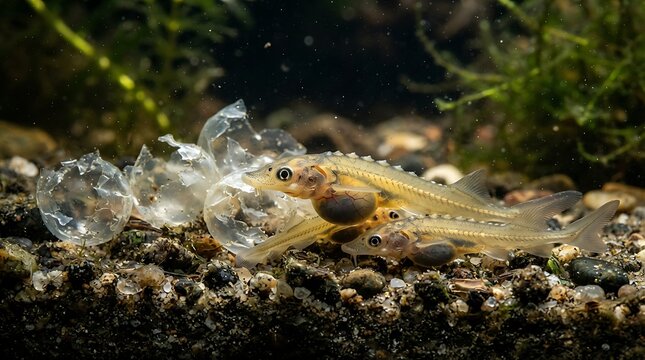 Sturgeon fry hatched from eggs