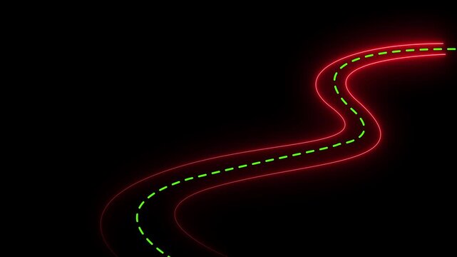 Animated red neon winding road with green dashed center line