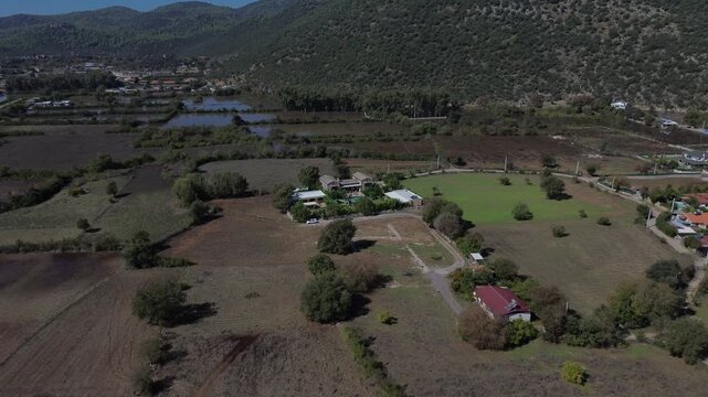 Country Aerial Imagery. Aerial Shot Showcasing Scenic Rural Environment And Cultivated Land
