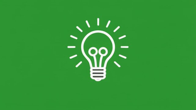 Idea light bulbs glowing in sequence across green and black stripes creating a concept of innovation