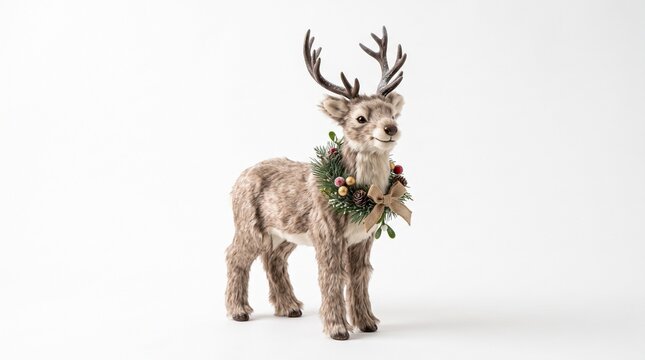 A charming rustic reindeer figurine adorned with festive foliage brings the spirit of christmas to any home decor