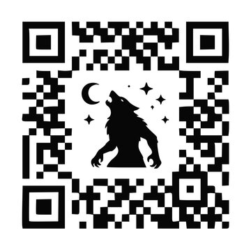Werewolf howling at the moon QR code design. Halloween horror and fantasy vector graphic.
