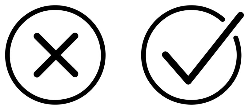 hand drawn check and cross mark icon set