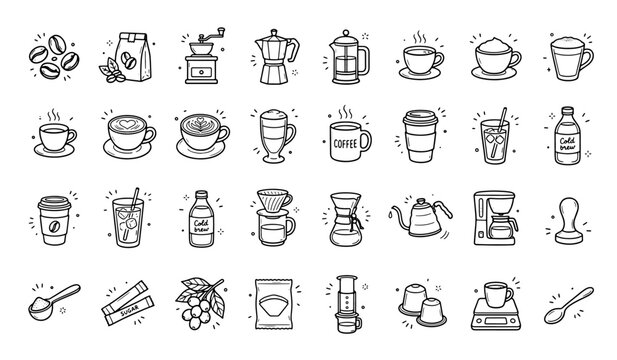 Hand drawn coffee icon set collection vector illustration sketch