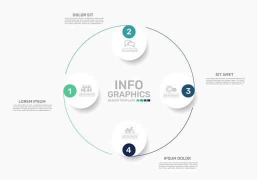Modern circular business infographic template with colorful numbered steps, icons, and text. Vector illustration.