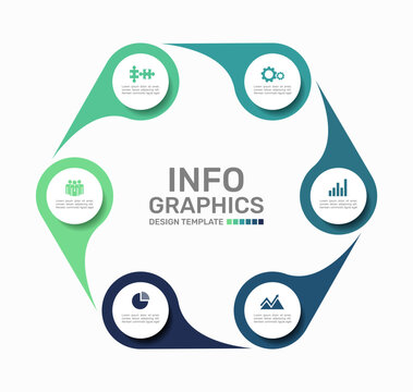 Circular business infographic template featuring interlocking fluid teardrop pin shapes. Vector illustration.
