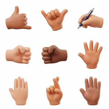 Set of diverse human hand gestures showing various signs including fist and waving motions for digital communication concepts representing unity and connection for global social media