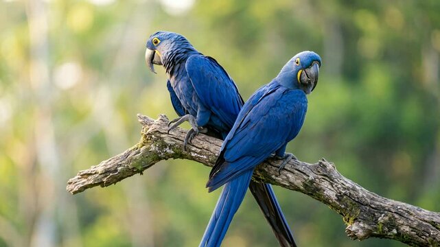 two hyacinth macaws close up at morning light in the pantanal brazil video