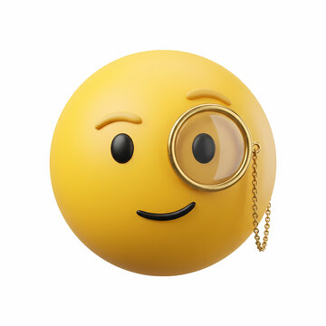 Yellow Face Wearing A Gold Monocle Providing A Sophisticated Impression For Digital Communication And Messaging Applications Expressing Intellectual Humorous Personality With A Refined And