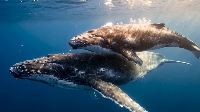 two humpback whales underwater close up at morning light in tonga south pacific video