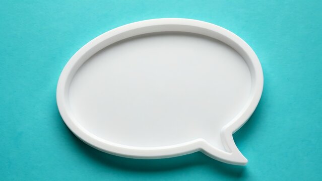 White speech bubble graphic isolated on light teal background