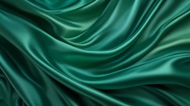 Flowing dark green silk fabric moving with gentle waves