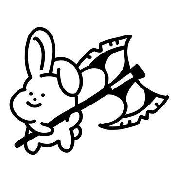 Cool bunny holding spiked mace weapon, bold edgy black line art character