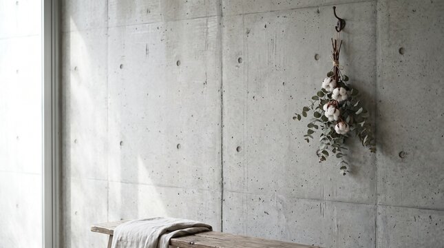 Dried flowers and wooden bench