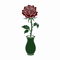 Fototapeta premium Minimalist Vector Illustration of a Single Red Rose in a Green Vase Decor