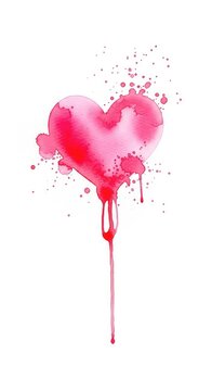 An artistic abstract watercolor background featuring a soft bleeding heart shape in vibrant pink and red tones with delicate paint splatters, element, wallpaper, wash