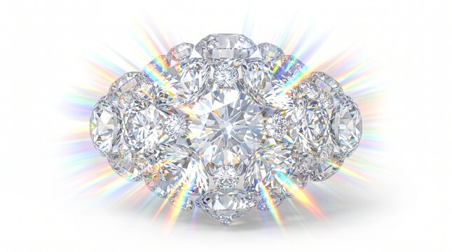Diamond cluster ring with brilliant light refraction and sparkling gemstone facets