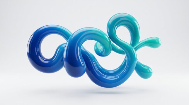 Abstract 3D fluid blue gradient shapes, glossy liquid curves on white background.