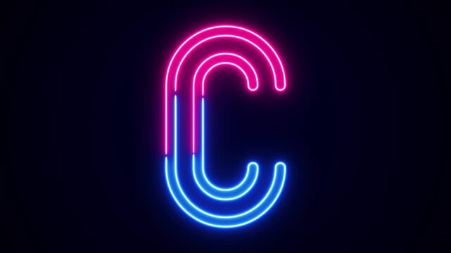 Neon letter C with on black, neon alphabet for banner, english alphabet in neon style. All capital alphabets neon animation, pink blue neon font letter animation, led letter, Appearance of the letter