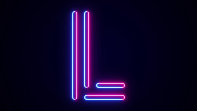 Neon letter L with on black, neon alphabet for banner, english alphabet in neon style. All capital alphabets neon animation, pink blue neon font letter animation, led letter, Appearance of the letter