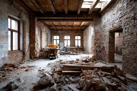 Residential renovation project with brick walls