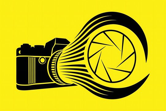 Dynamic Yellow and Black Camera Lens Aperture Logo Vector Illustration for Creative Photography Studio