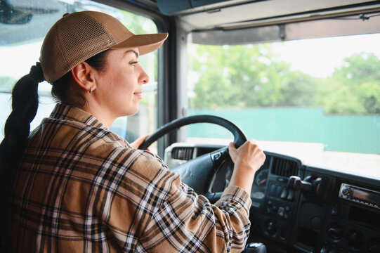 Woman truck driver working in commercial vehicle