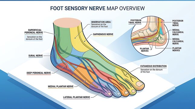 Foot sensory nerve map illustration showing anatomical innervation
