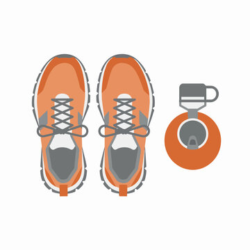 Flat Vector Illustration of Running Shoes and Water Bottle Symbolizing Fitness, Sports