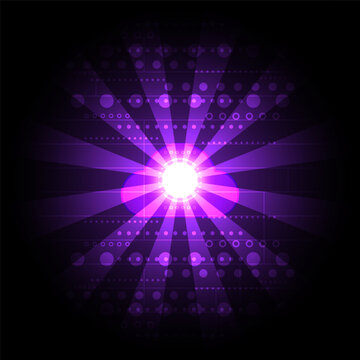 Abstract purple cloud computing technology background with glowing light bursts and digital data network concept.