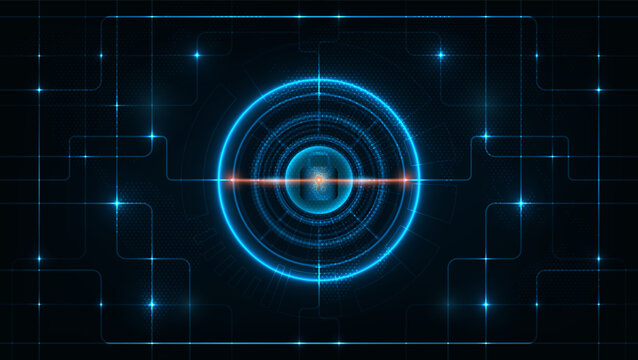 Cyber security and data protection technology background with a glowing digital padlock and network grid.