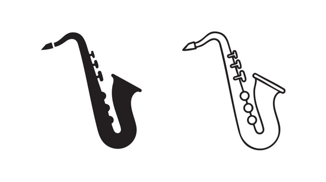 saxophone vector icon silhouette with outline art, a musical instrument design silhouette silhouette with outline art vector icon