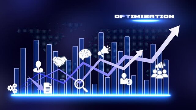 Business Optimization Animation with Growth Charts, Performance Analytics, Workflow Efficiency, Strategic Planning and Resource Management for Corporate Success
