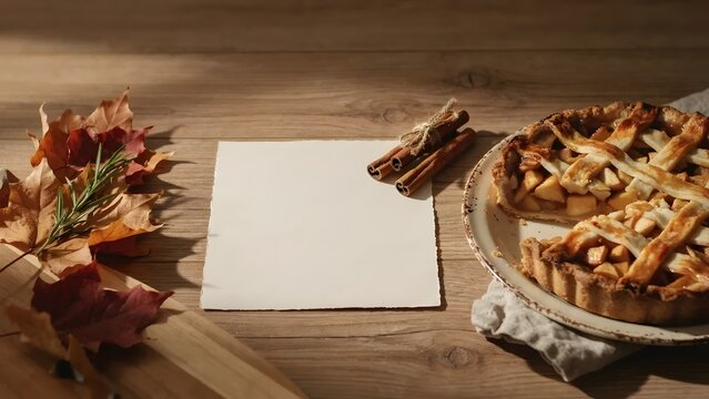 Freshly baked apple pie on rustic table &ndash; Perfect for holiday baking guides, recipe blog headers, or traditional dessert ads.