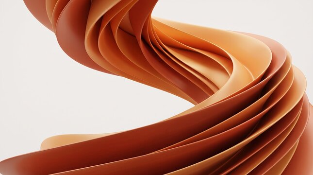 Spiraling copper 3D ribbon curling against a white void