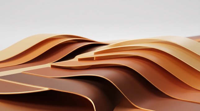 Layered caramel 3D dunes rendered in soft golden light