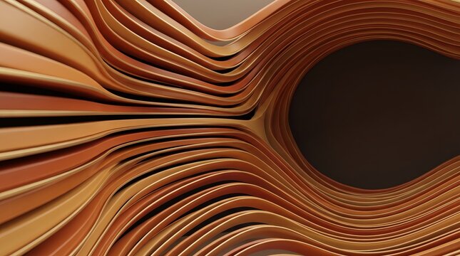 Copper 3D wave folds rendered around a dark oval