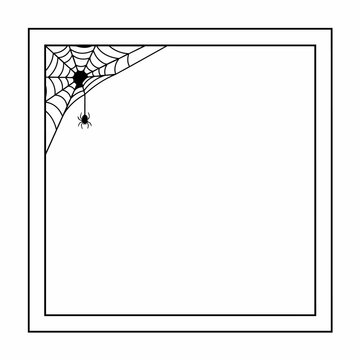 Halloween Spider Web Frame with Hanging Spider, Minimalist Vector Border for Seasonal Design