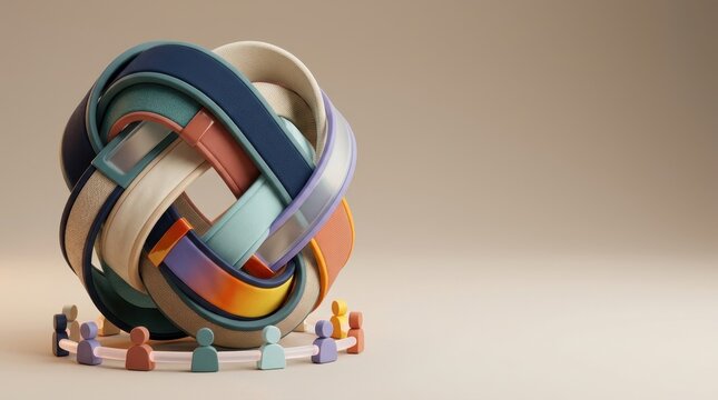 Colorful knot symbolizing hope and connection with figures representing mental health support