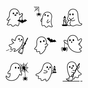 Halloween Ghost Icon Set with Cute Characters Symbolizing Spooky Fun, Vector Graphic Design