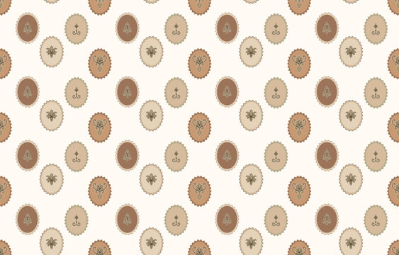 Seamless coin and floral pattern; suitable for wallpaper or fabric designs.