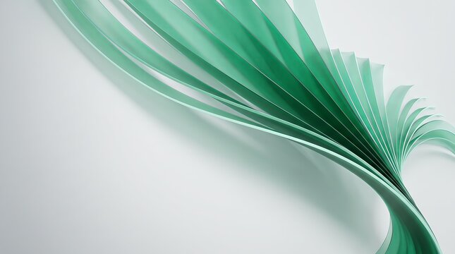 Sweeping mint 3D plume fanning across a pale backdrop