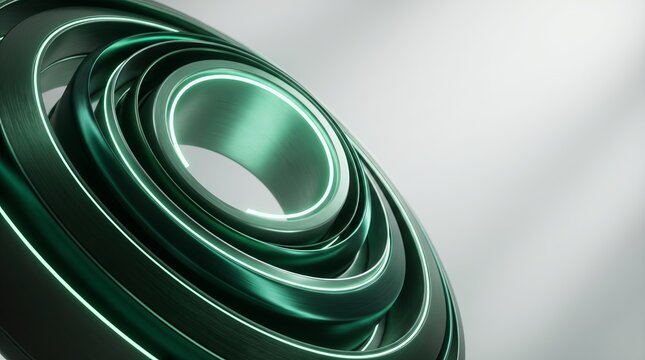 Glowing emerald 3D tunnel rendered in deep forest tones