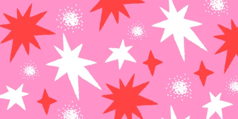 Fotobehang Karaktertjes Modern bright Christmas design with hand drawn doodle stars and lights pattern for seasonal greetings,  packaging, sales, print and ads. Holiday Christmas background, banner, card, poster, cover  © Tanya Shulga