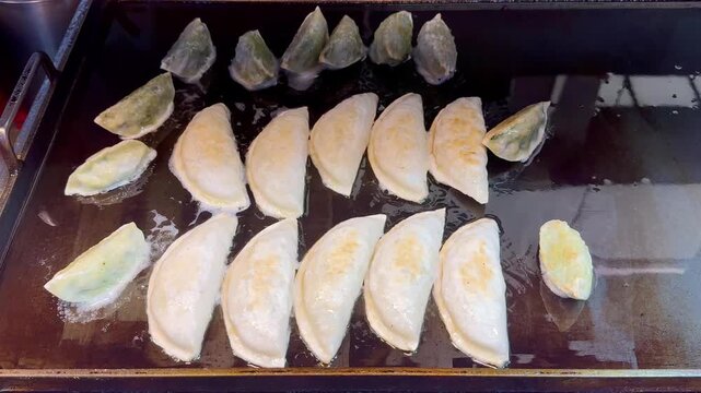 Fried Dim Sum at Korean Night Market &ndash; Crispy Dumplings on Hot Pan