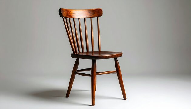 Classic wooden dining chair with spindle backrest and tapered legs, timeless furniture product photography